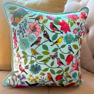 KAREN MABON Garden Birds down feather silk pillow Anthropologie bird blue